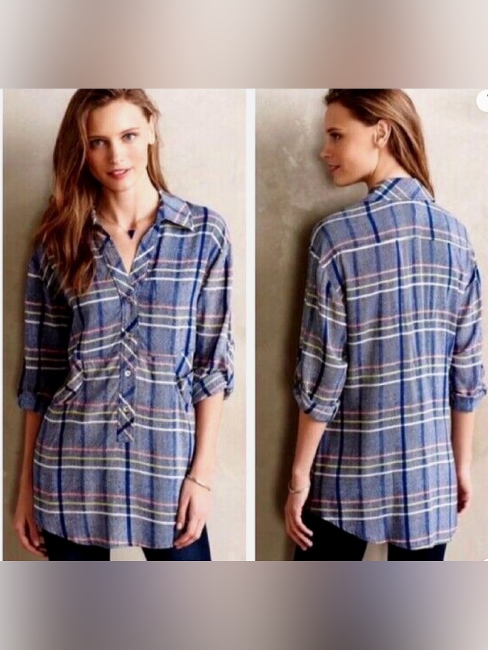 Anthropologie Plenty by Tracy Reese Dania Blue Plaid Tunic Top XS NWOT
